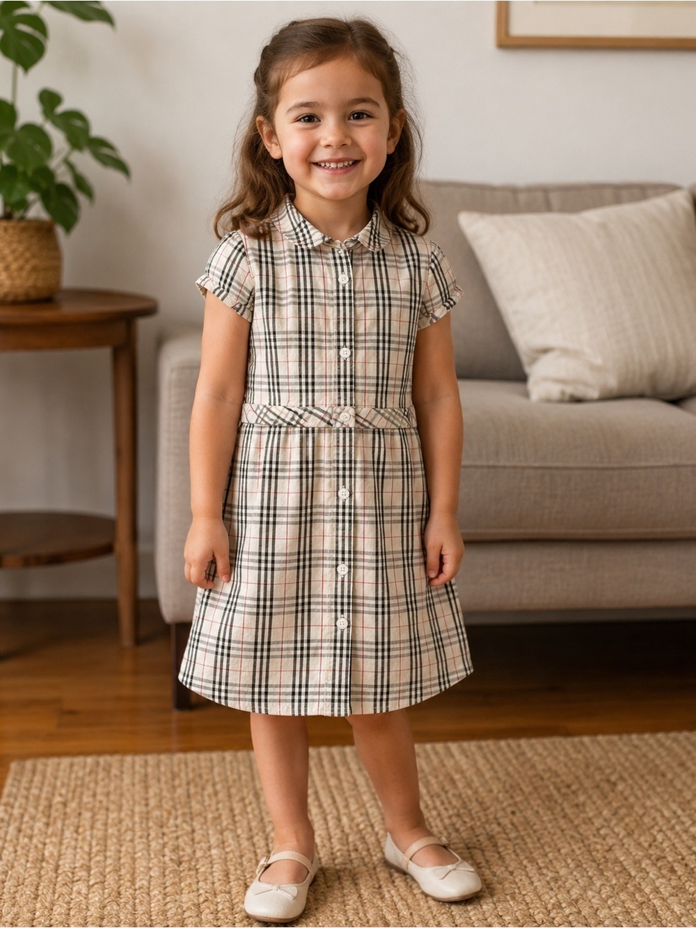 Dress button down 5T shorts sleeves Burberry beige